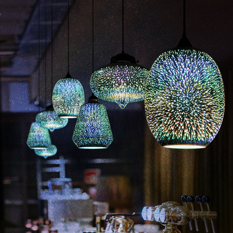 Modern Geometric Glass Pendant Light in Black for Restaurants