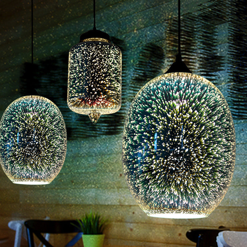 Modern Black Geometric 3D Glass Pendant Lamp For Restaurants