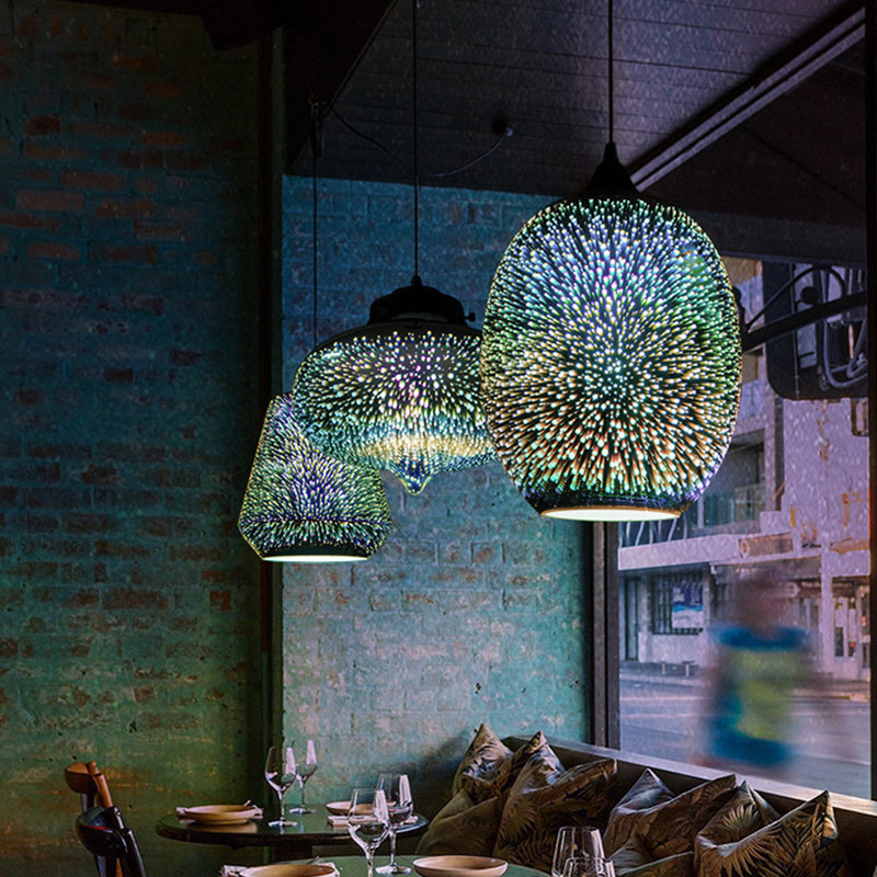 Modern Black Geometric 3D Glass Pendant Lamp For Restaurants