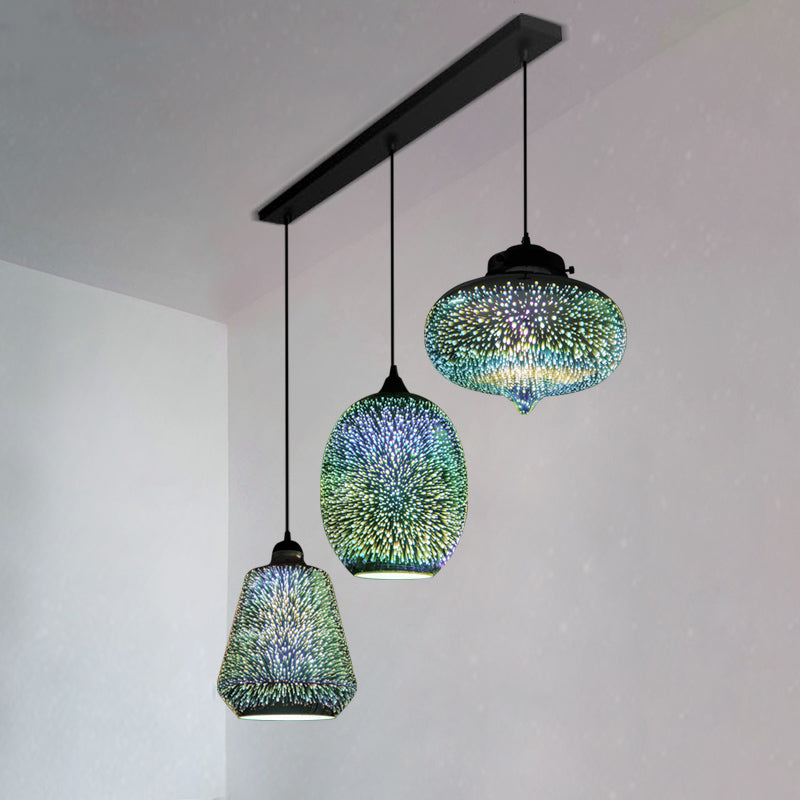 Modern Black Geometric 3D Glass Pendant Lamp For Restaurants / B Linear