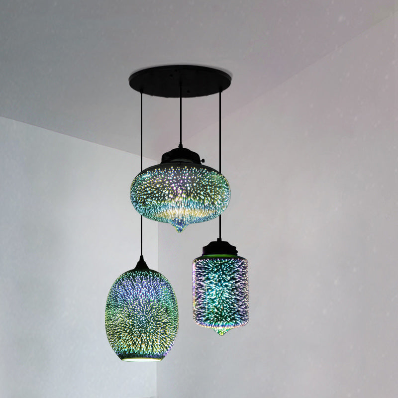 Modern Geometric Glass Pendant Light in Black for Restaurants