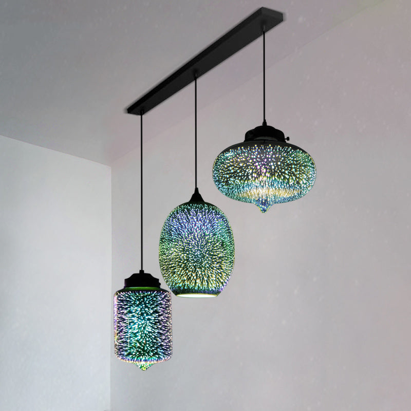 Modern Black Geometric 3D Glass Pendant Lamp For Restaurants / C Linear