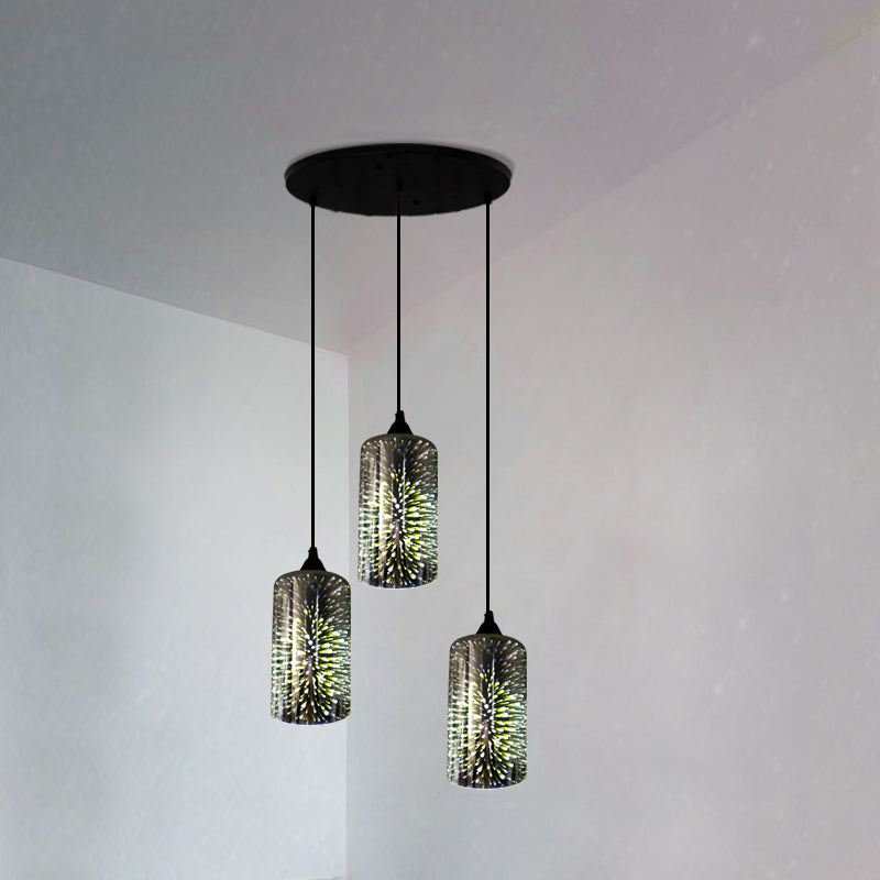 Modern Black Geometric 3D Glass Pendant Lamp For Restaurants / E Round