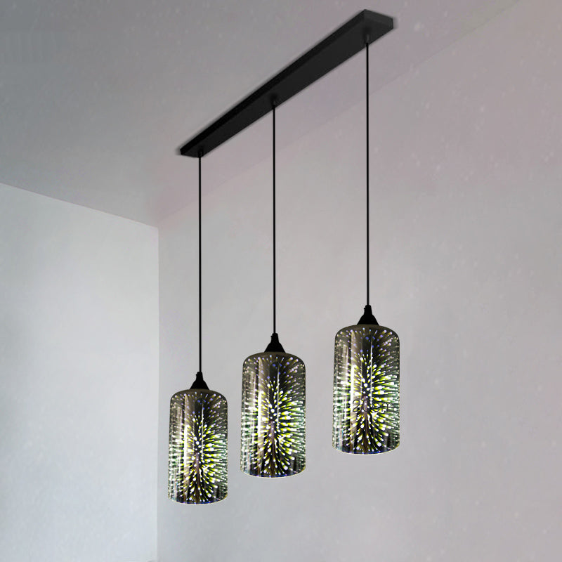 Modern Black Geometric 3D Glass Pendant Lamp For Restaurants / E Linear