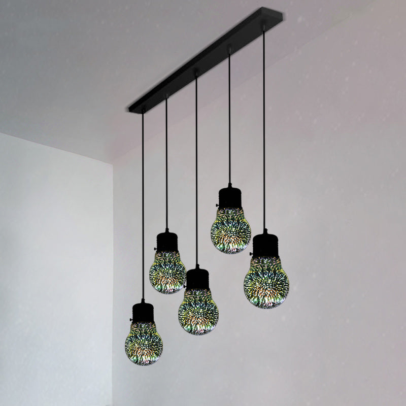 Modern Black Geometric 3D Glass Pendant Lamp For Restaurants / F Linear