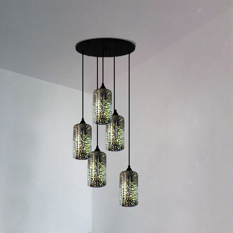 Modern Black Geometric 3D Glass Pendant Lamp For Restaurants / G Round