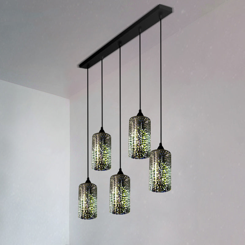 Modern Black Geometric 3D Glass Pendant Lamp For Restaurants / G Linear