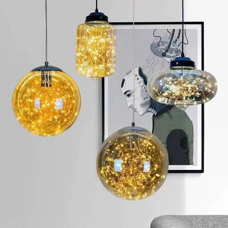 Sleek Geometric LED Pendant Light Suspension Fixture with Clear Glass for a Stunning Bedroom Ambiance