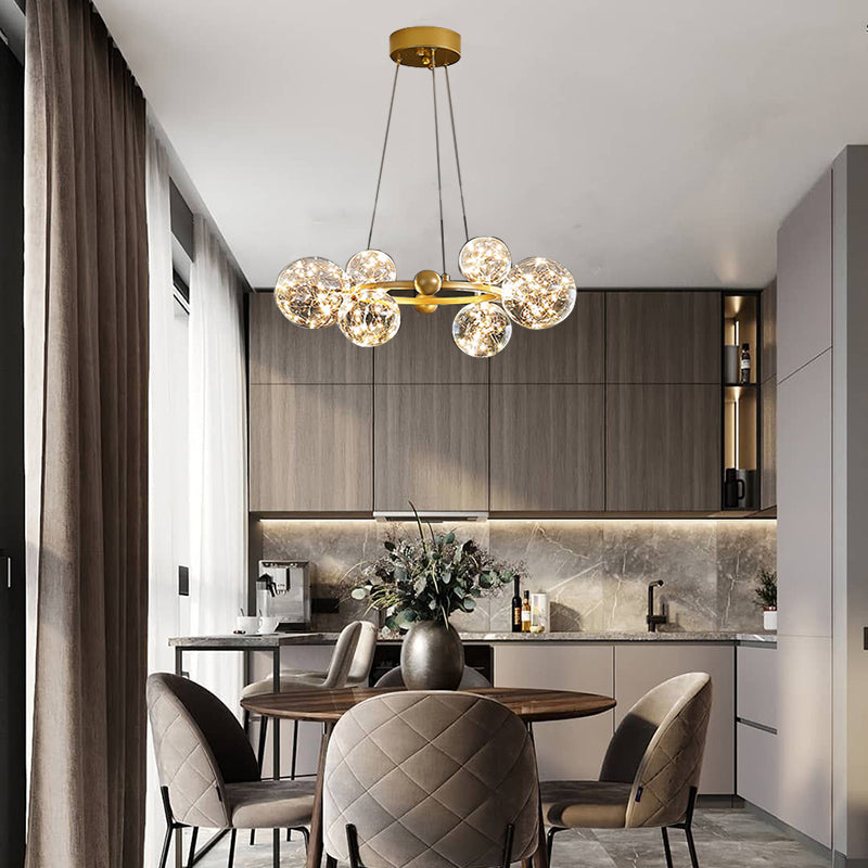 Contemporary LED Chandelier Pendant Light with Clear Glass Ball Shape in Gold