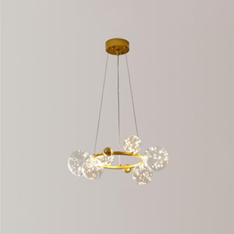 Contemporary LED Chandelier Pendant Light with Clear Glass Ball Shape in Gold