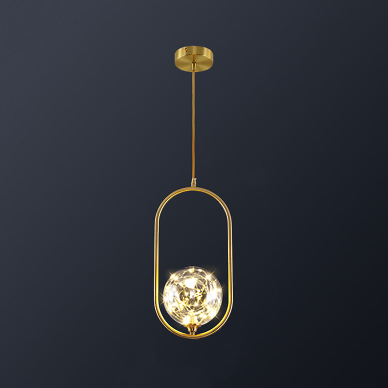 Modern Globe Glass Pendant Light for Bedroom, LED Hanging Ceiling Fixture in Brass