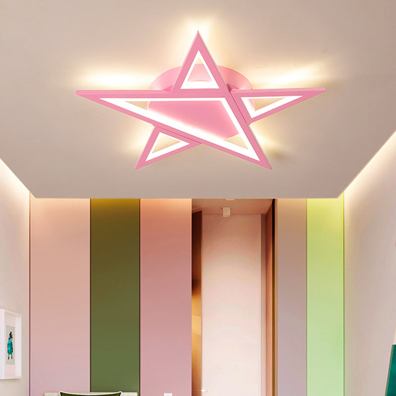 Modern Aluminum Star Shaped Pendant Light with LED in Blue/Pink - Flush Mount Ceiling Light