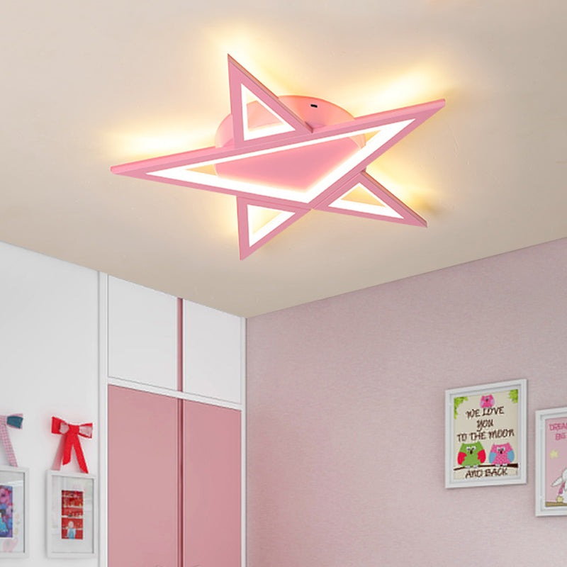 Modern Aluminum Star Shaped Pendant Light with LED in Blue/Pink - Flush Mount Ceiling Light
