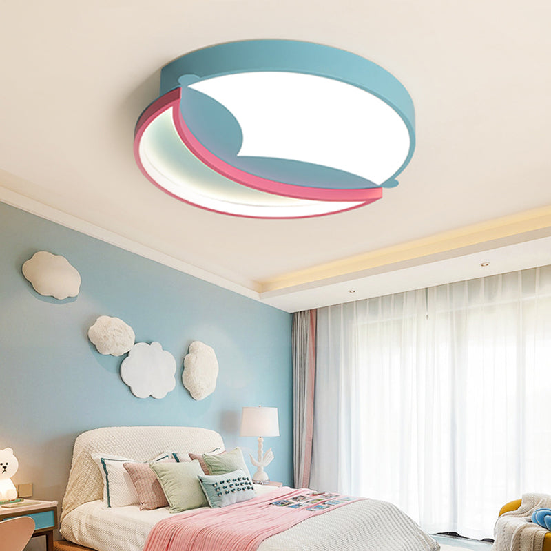 Stylish Silicone Round Flush Ceiling Light - Cartoon LED Ceiling Mounted Lamp for Bedroom with Blue/Pink Light
