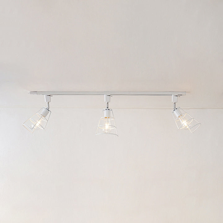 Retro Wire Cage Semi Flush Ceiling Light with Rotatable Conical Shade, Black/White Metal