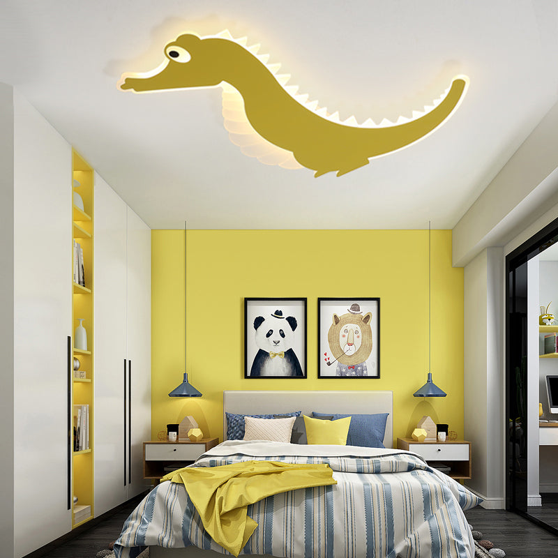 Stylish Sea Horse LED Ceiling Light in Orange/Green with Warm/White Glow