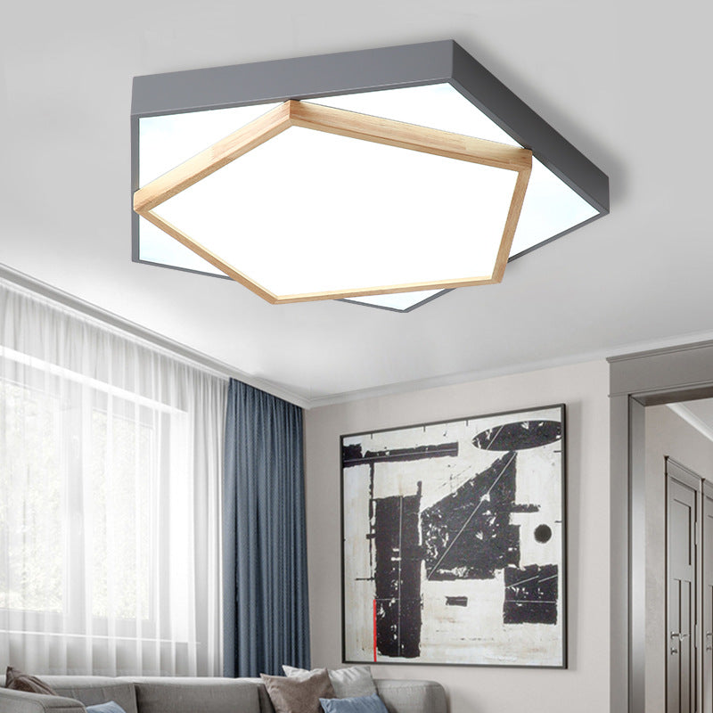 Pentagon LED Flush Mount Lamp in Acrylic Grey/White - 3 Color Options and 3 Sizes Available
