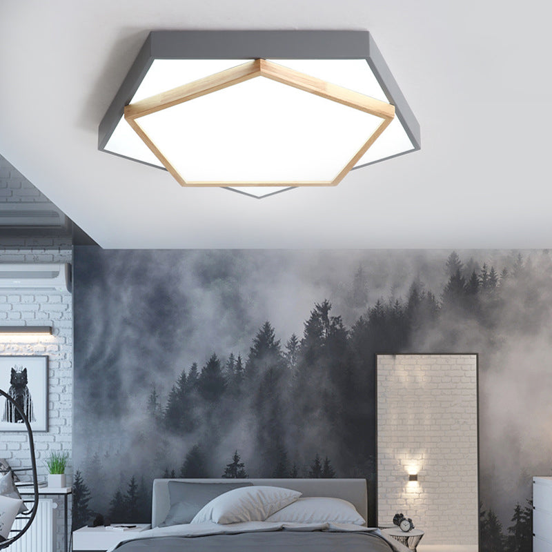 Pentagon LED Flush Mount Lamp in Acrylic Grey/White - 3 Color Options and 3 Sizes Available