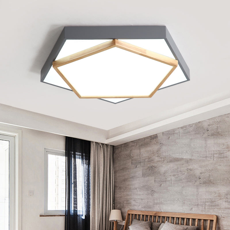 Pentagon LED Flush Mount Lamp in Acrylic Grey/White - 3 Color Options and 3 Sizes Available