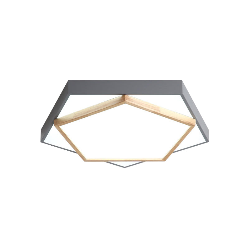 Pentagon LED Flush Mount Lamp in Acrylic Grey/White - 3 Color Options and 3 Sizes Available