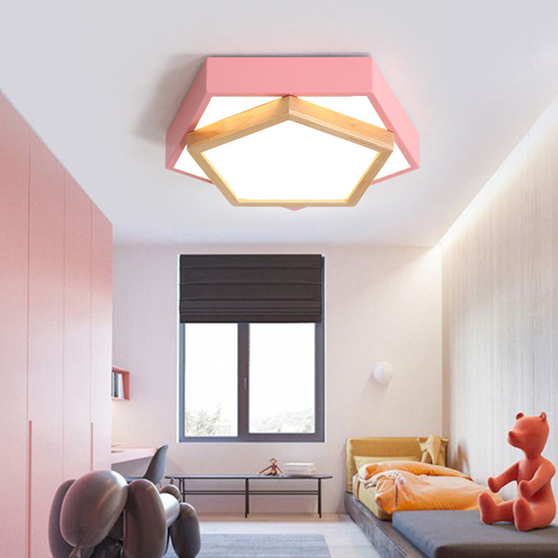 Pentagon Macaron Acrylic LED Flush Mount Lamp in White/Warm/Natural Light - Sizes 14"/18"/21.5