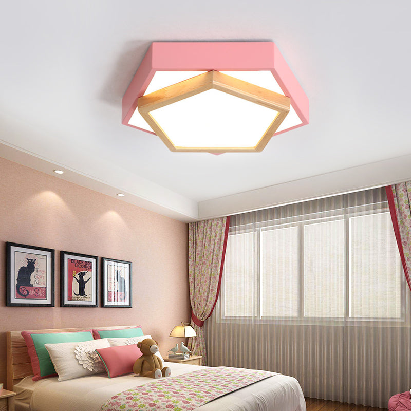 Pentagon Macaron Acrylic LED Flush Mount Lamp in White/Warm/Natural Light - Sizes 14"/18"/21.5