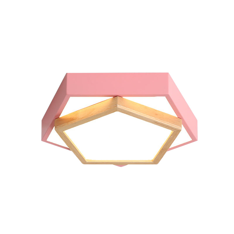 Pentagon Macaron Acrylic Led Flush Mount Lamp In White/Warm/Natural Light - Sizes 14/18/21.5