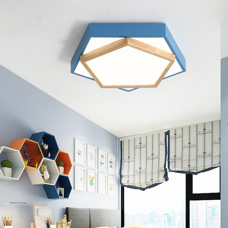 Pentagon Macaron Acrylic LED Flush Mount Lamp in White/Warm/Natural Light - Sizes 14"/18"/21.5