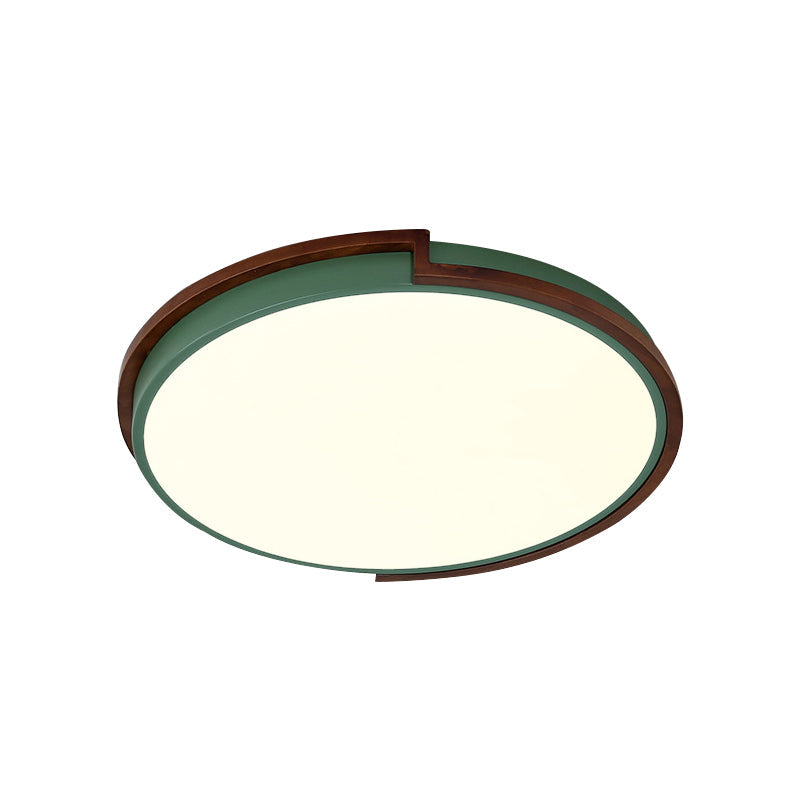 Modern Circle Flush Mount Macaron Metal LED Lamp, White/Green, with Acrylic Diffuser for Living Room - 13"/17"/21" Wide