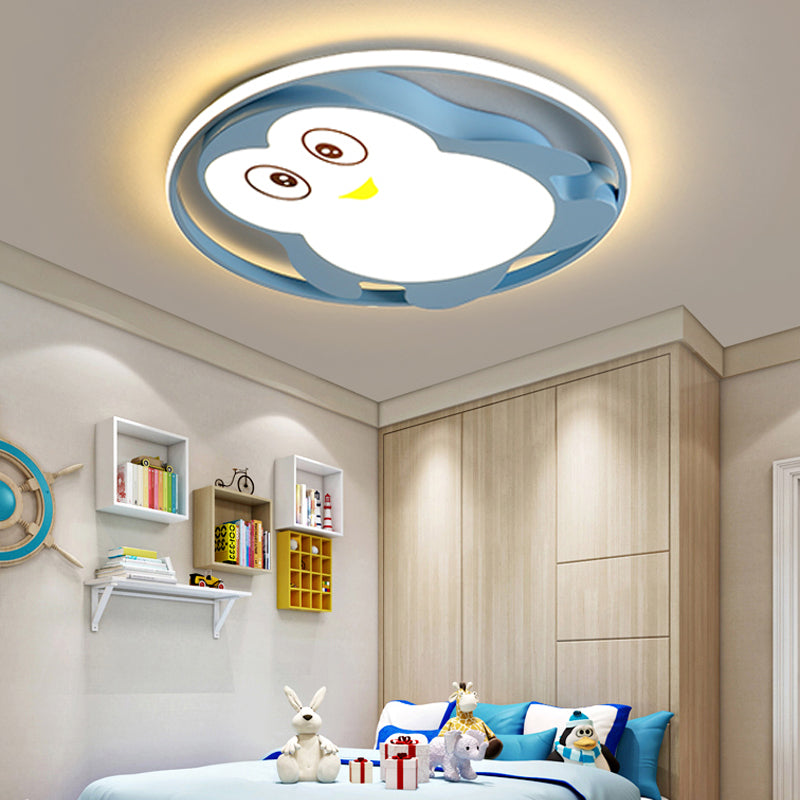Plafonnier LED pour chambre à coucher Penguin - Montage encastré bleu/rose Cartoon