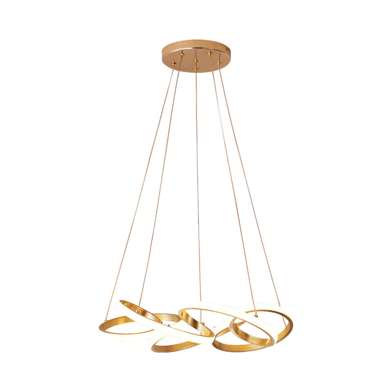 Modern Acrylic LED Gold Curve Chandelier Lamp – 19.5"/25.5" Wide – White/Warm Light – Living Room Pendant