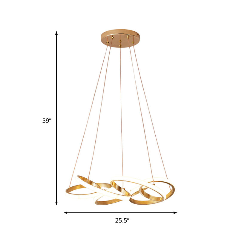 Modern Acrylic LED Gold Curve Chandelier Lamp – 19.5"/25.5" Wide – White/Warm Light – Living Room Pendant