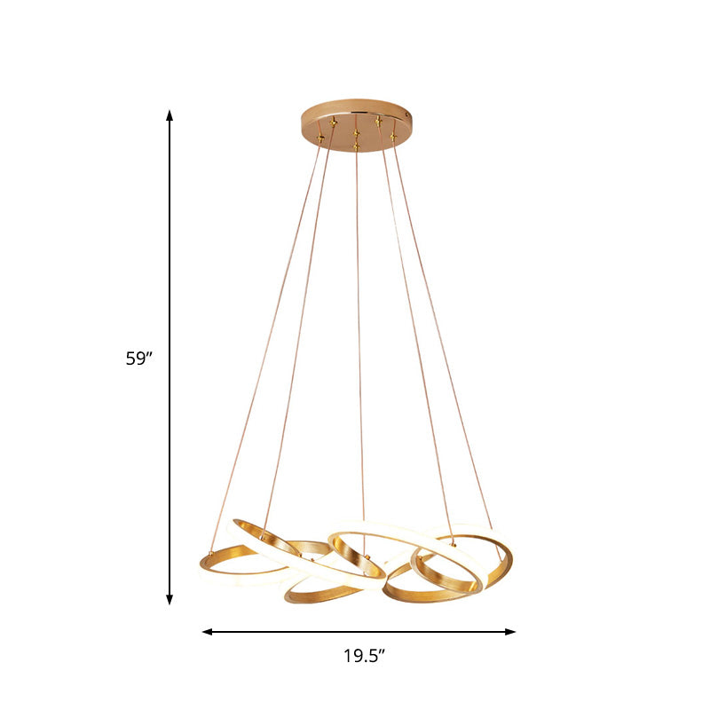 Modern Acrylic LED Gold Curve Chandelier Lamp – 19.5"/25.5" Wide – White/Warm Light – Living Room Pendant