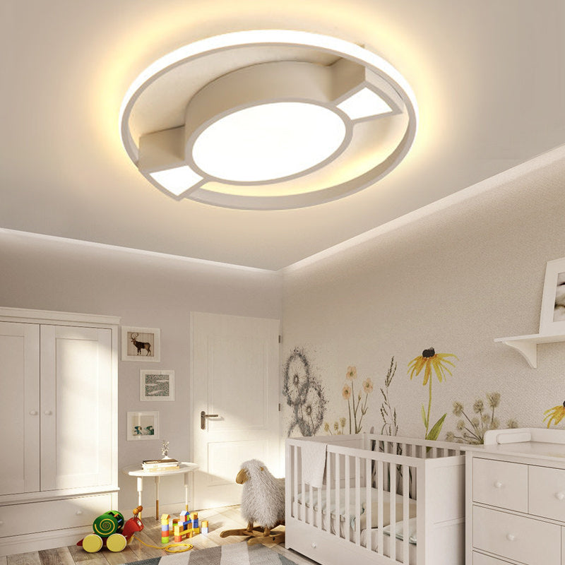 Contemporary Led Flush Pendant Light With Candy Design For Childs Bedroom - Metal Ring Blue/Pink