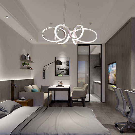 Modern White Curve Chandelier Light Fixture - Acrylic LED Pendant for Bedroom