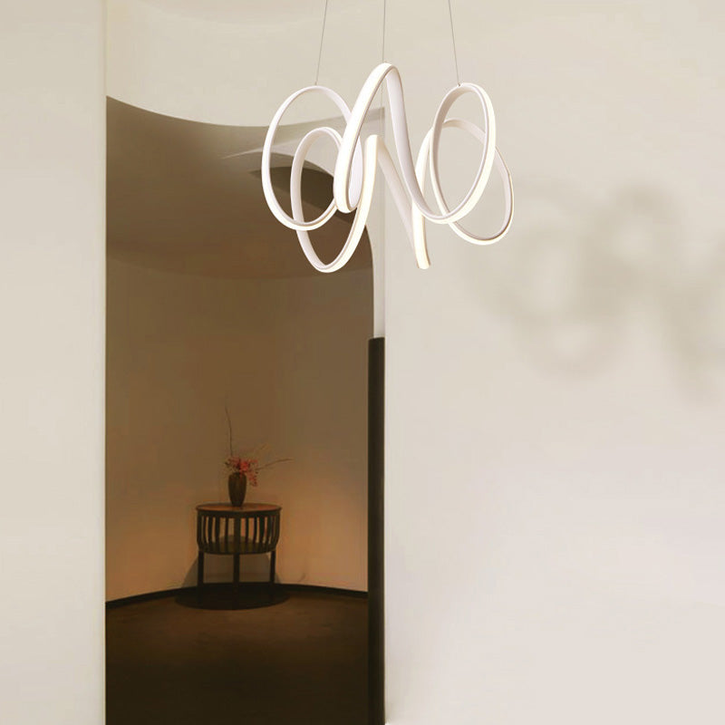 LED Chandelier Light Fixture: Modern Minimalist Design with White Acrylic Shade and White/Warm Light for Living Room