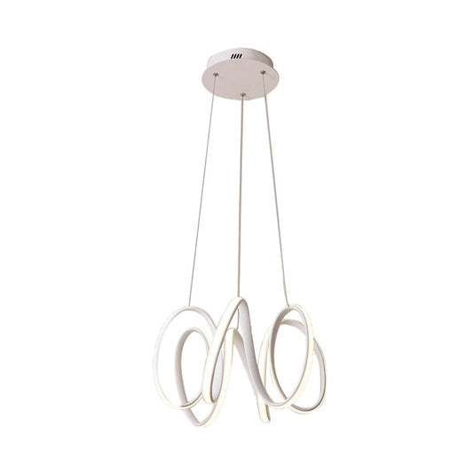 Minimalist Led Chandelier With Curve Pendant In White/Warm Light For Living Room