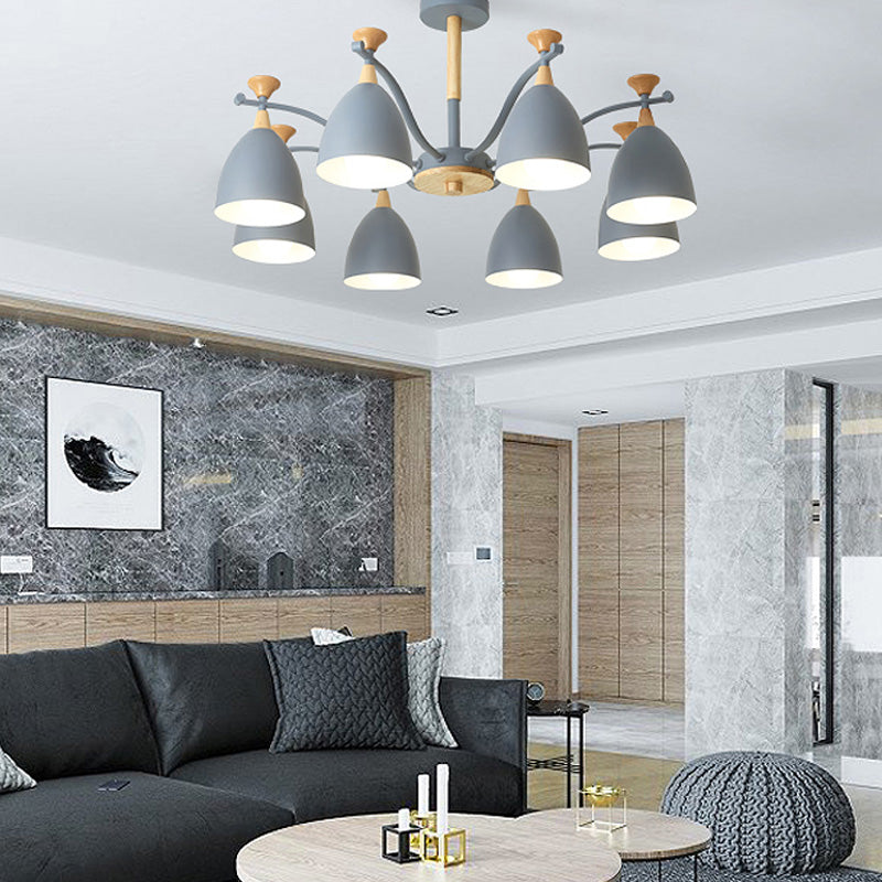Modern Cone Chandelier Pendant Light - Metal Hanging Ceiling Light for Bedroom (3/6/8 Lights) - Grey/White/Green