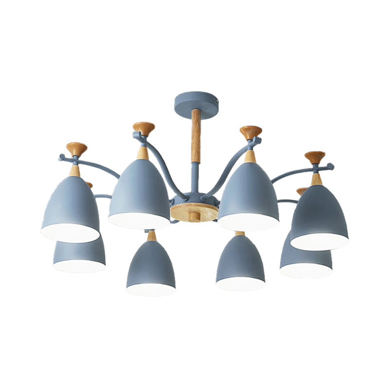 Modern Cone Chandelier Pendant Light - Metal Hanging Ceiling Light for Bedroom (3/6/8 Lights) - Grey/White/Green