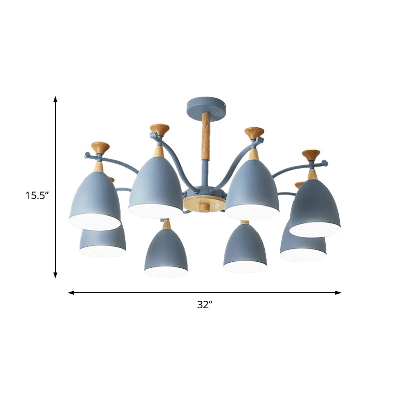 Modern Cone Chandelier Pendant Light - Metal Hanging Ceiling Light for Bedroom (3/6/8 Lights) - Grey/White/Green