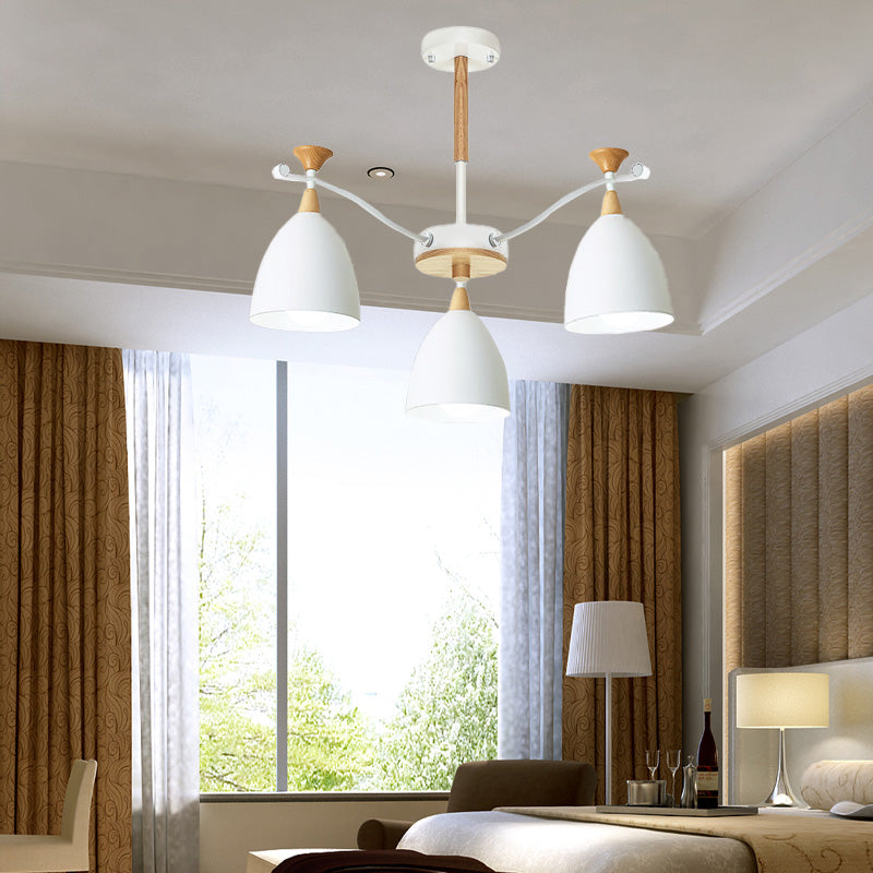 Modern Cone Chandelier Pendant Light - Metal Hanging Ceiling Light for Bedroom (3/6/8 Lights) - Grey/White/Green