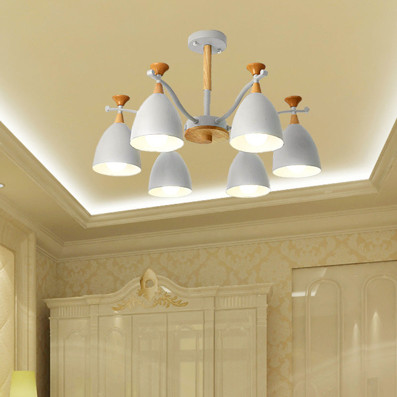 Modern Cone Chandelier Pendant Light - Metal Hanging Ceiling Light for Bedroom (3/6/8 Lights) - Grey/White/Green