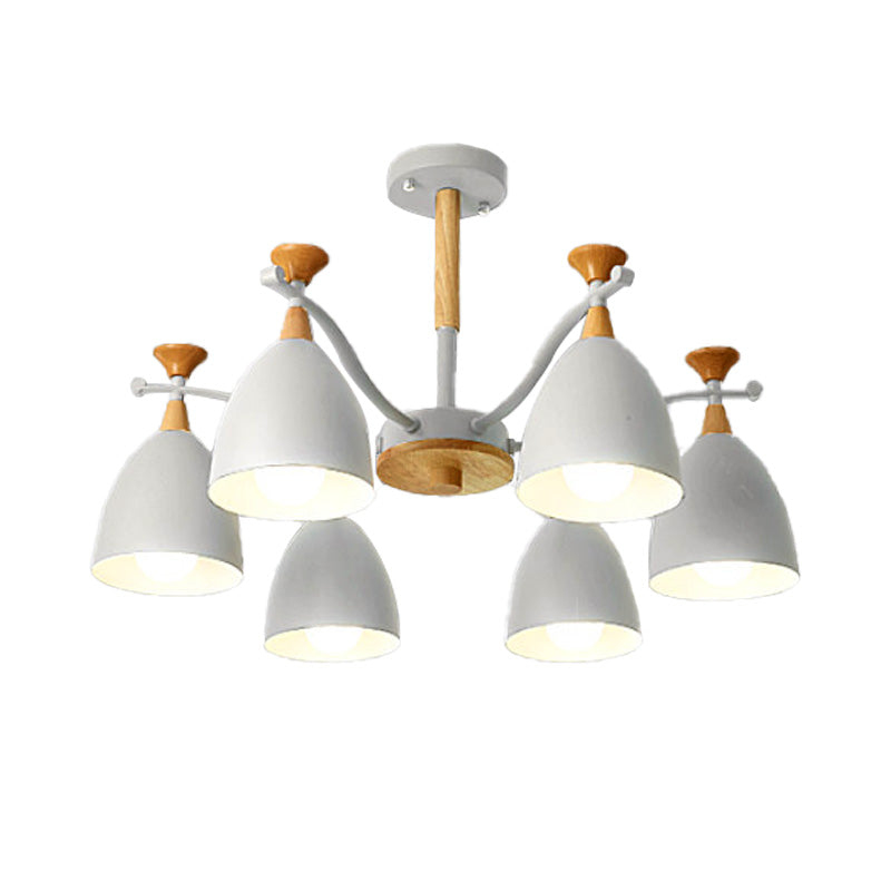 Modern Cone Chandelier Pendant Light - Metal Hanging Ceiling Light for Bedroom (3/6/8 Lights) - Grey/White/Green