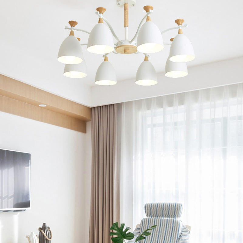 Modern Cone Chandelier Pendant Light - Metal Hanging Ceiling Light for Bedroom (3/6/8 Lights) - Grey/White/Green