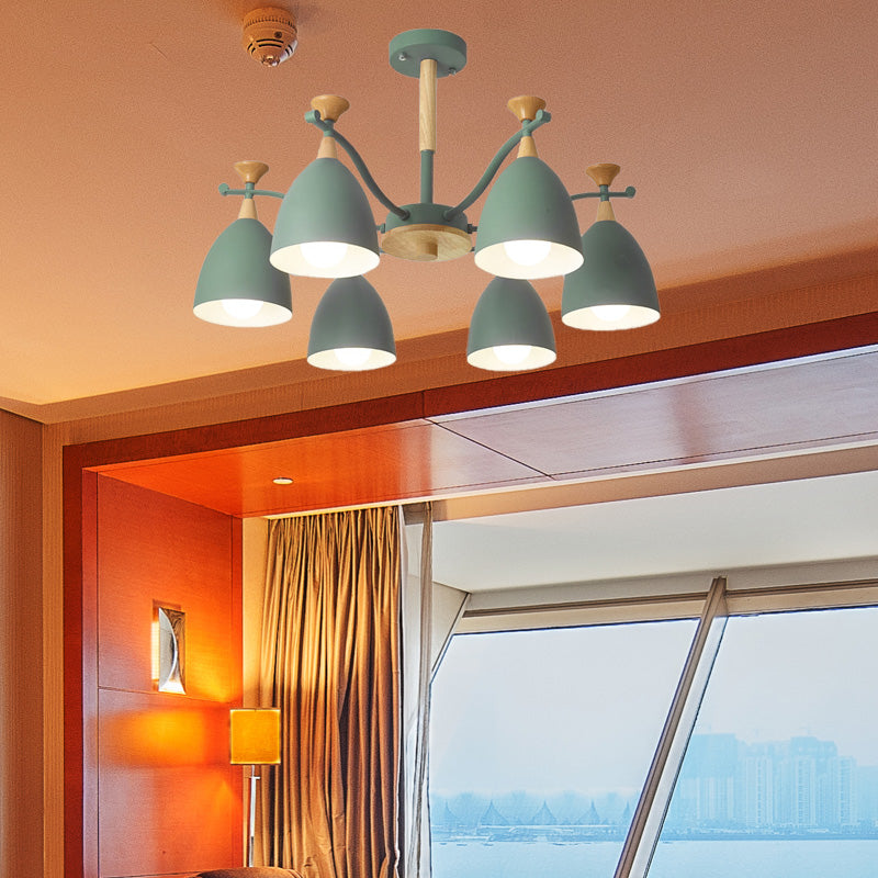 Modern Cone Chandelier Pendant Light - Metal Hanging Ceiling Light for Bedroom (3/6/8 Lights) - Grey/White/Green