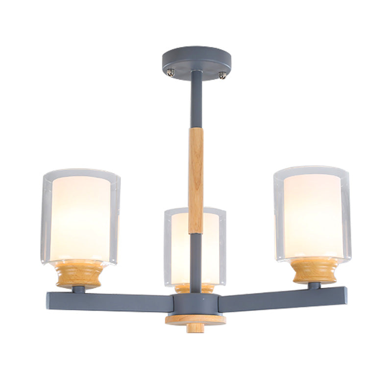 Nordic Opal Glass Cylinder Pendant Chandelier - 3/5/6 Lights Grey/White Hanging Lamp For Living Room