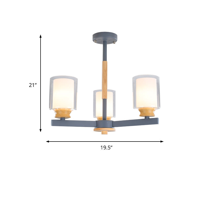 Nordic Opal Glass Cylinder Pendant Chandelier - 3/5/6 Lights Grey/White Hanging Lamp For Living Room