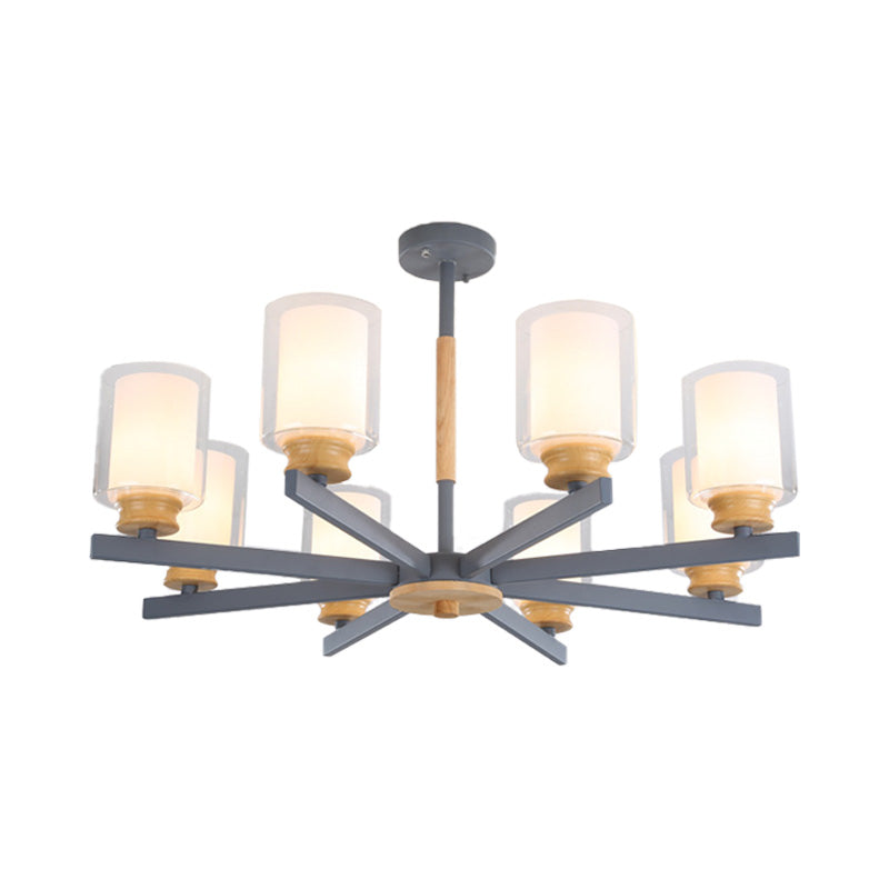 Nordic Opal Glass Cylinder Pendant Chandelier - 3/5/6 Lights Grey/White Hanging Lamp For Living Room