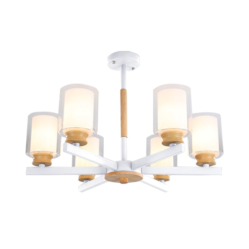 Nordic Opal Glass Cylinder Pendant Chandelier - 3/5/6 Lights Grey/White Hanging Lamp For Living Room