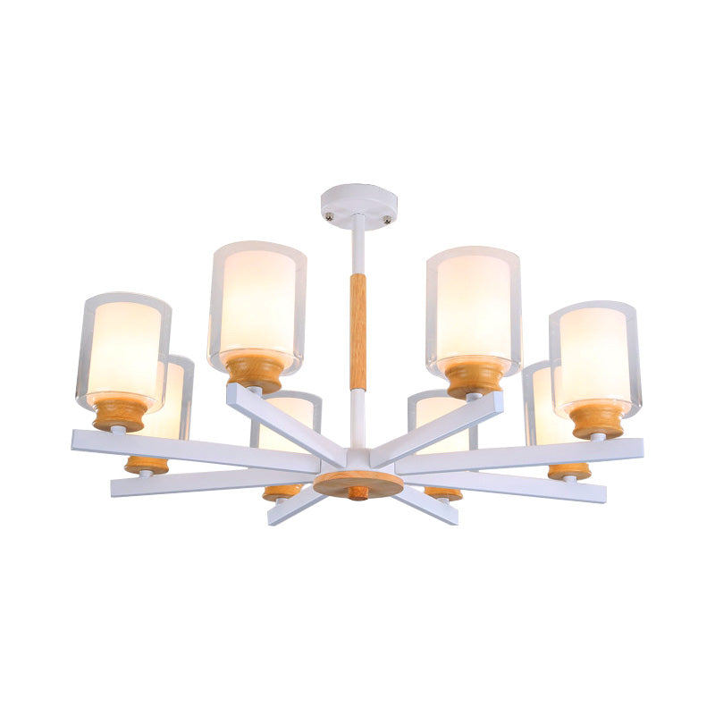 Nordic Opal Glass Cylinder Pendant Chandelier - 3/5/6 Lights Grey/White Hanging Lamp For Living Room